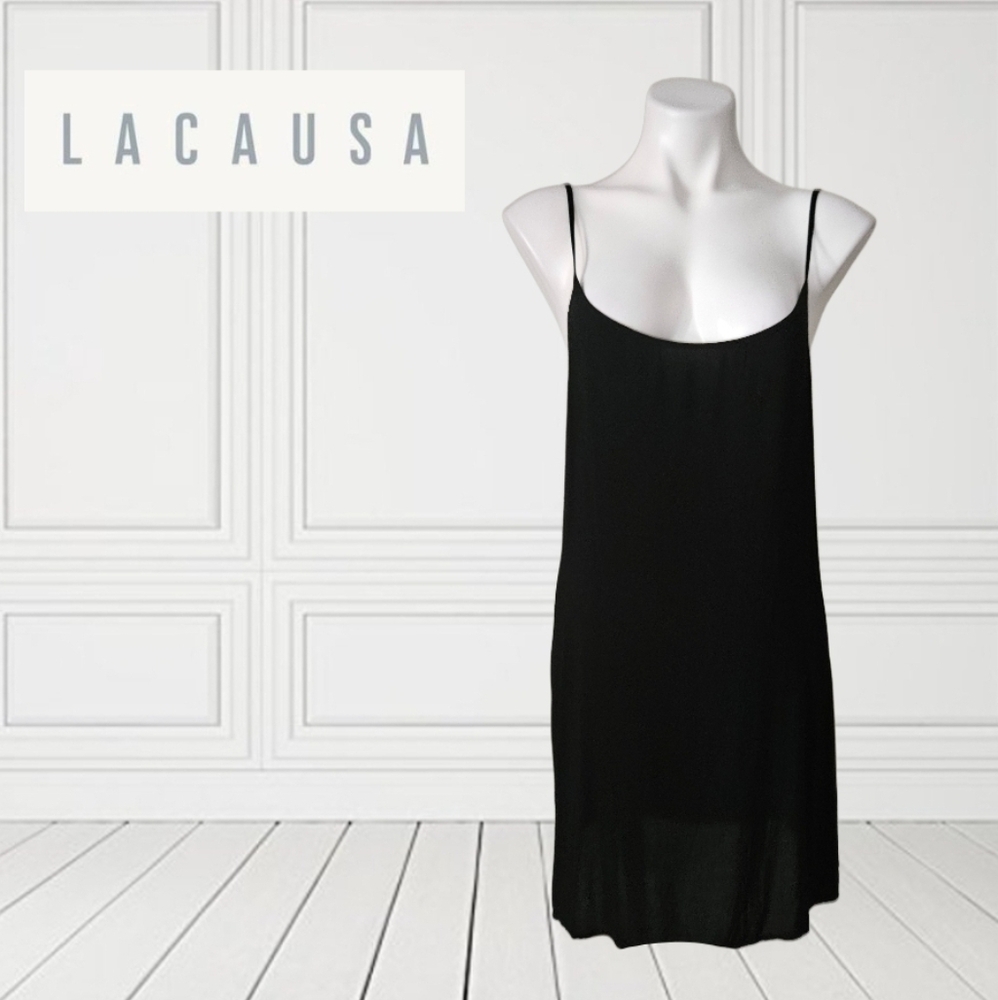 LACAUSA Black Mini Slip Dress